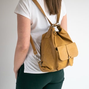 Yellow Leather BACKPACK, Backpack PURSE, Leather Rucksack, Leather Tote Bag, Laptop Backpack, Leather Handbag, School Bag, Yellow Bag