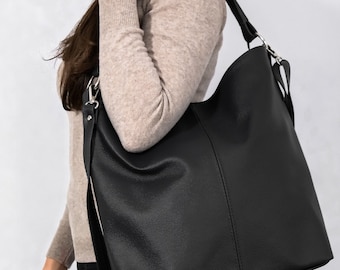 LEATHER Hobo BAG, Everyday Tote Bag, Crossbody Bag, Laptop Leather Shoulder Bag Leather Bag, Hobo Bag, Leather Shoulder Bag, Black Handbag