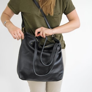 BIG Black Shoulder Bag Leather Shopper Bag for Woman Black Tote Bag Large Crossbody Purse Leather Handbag Brass Color Hardware
