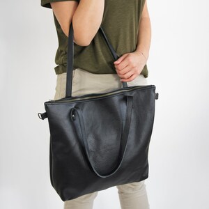 BLACK Leather Shopper Bag BIG Leather Tote Bag Large - Etsy