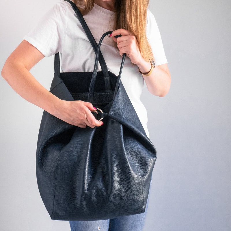 Dark Blue Shield Leather Shoulder Bag main image 1