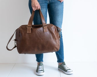 Brown Leather Bag, Duffel Bag, Brown Large Bag, Leather Travel Bag, Leather Shoulder Bag Large Crossbody Bag, Leather Gym Bag, Carryall Bag