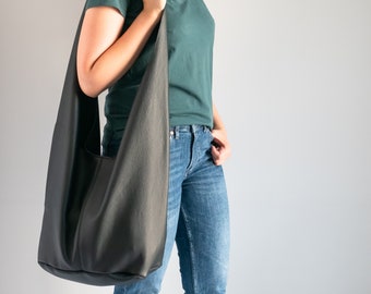 BLACK Leather HIPPIE Bag, Oversized BOHO Bag, Hobo Bag, Bohemian Leather Hobo Purse, Large Crossbody Hobo Bag, Wide Strap, Black Boho Bag