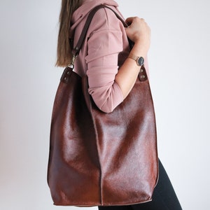 BROWN Leather HOBO Bag, Large Shopper Bag - Oversized Brown Purse - COGNAC Brown Leather Handbag - Large Everyday bag for women