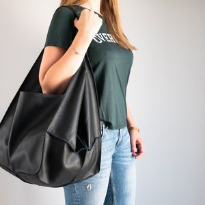 BLACK Shoulder bag, Weekender Oversized bag, Slouchy Tote, Black Handbag for Women, Soft Leather Bag, Everyday Bag, Women leather bag image 1