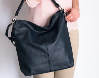 LEATHER Hobo BAG, Everyday Tote Bag, Crossbody Bag, Laptop Leather Shoulder Bag Leather Bag, Hobo Bag, Navy Leather Hobo Bag for Laptop