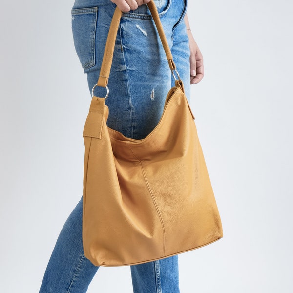 LEATHER Hobo BAG, Everyday Tote Bag, Crossbody Bag, Laptop Leather Shoulder Bag Leather Bag, Hobo Bag Gift Her, Yellow Leather Handbag