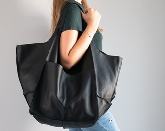 BLACK Weekender Oversized Bag, Shoulder Bag, Slouchy Tote, Black Handbag for Women, Soft Leather Bag, Everyday Bag, Women leather Bag
