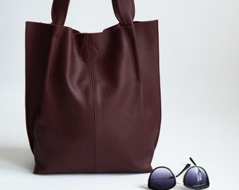 Leather Tote Bag, Leather Shopper Bag, Large Handbag, Large Tote Bag,  Shoulder Bag, Leather Tote, Gift For Her, Burgundy Leather Tote