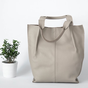 Bolso de mano de cuero, bolso de compras de cuero, bolso grande, bolso grande, bolso de hombro, bolso de mano de cuero, regalo para ella, bolso de mano de cuero beige