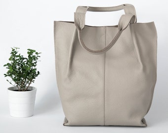 Leather Tote Bag, Leather Shopper Bag, Large Handbag, Large Tote Bag, Shoulder Bag, Leather Tote, Spacious Everyday Tote, Beige Leather Tote