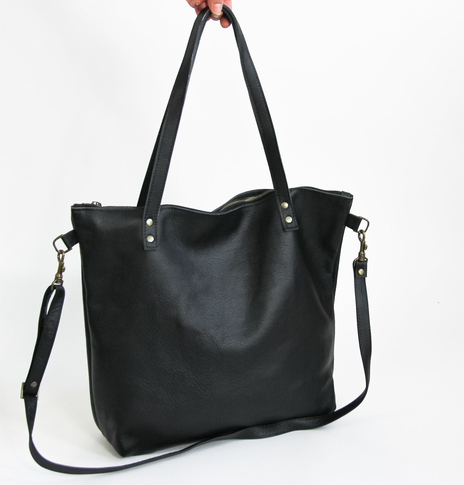 BLACK LEATHER Shoulder BAG Shopper Bag Big Leather Tote Bag Etsy