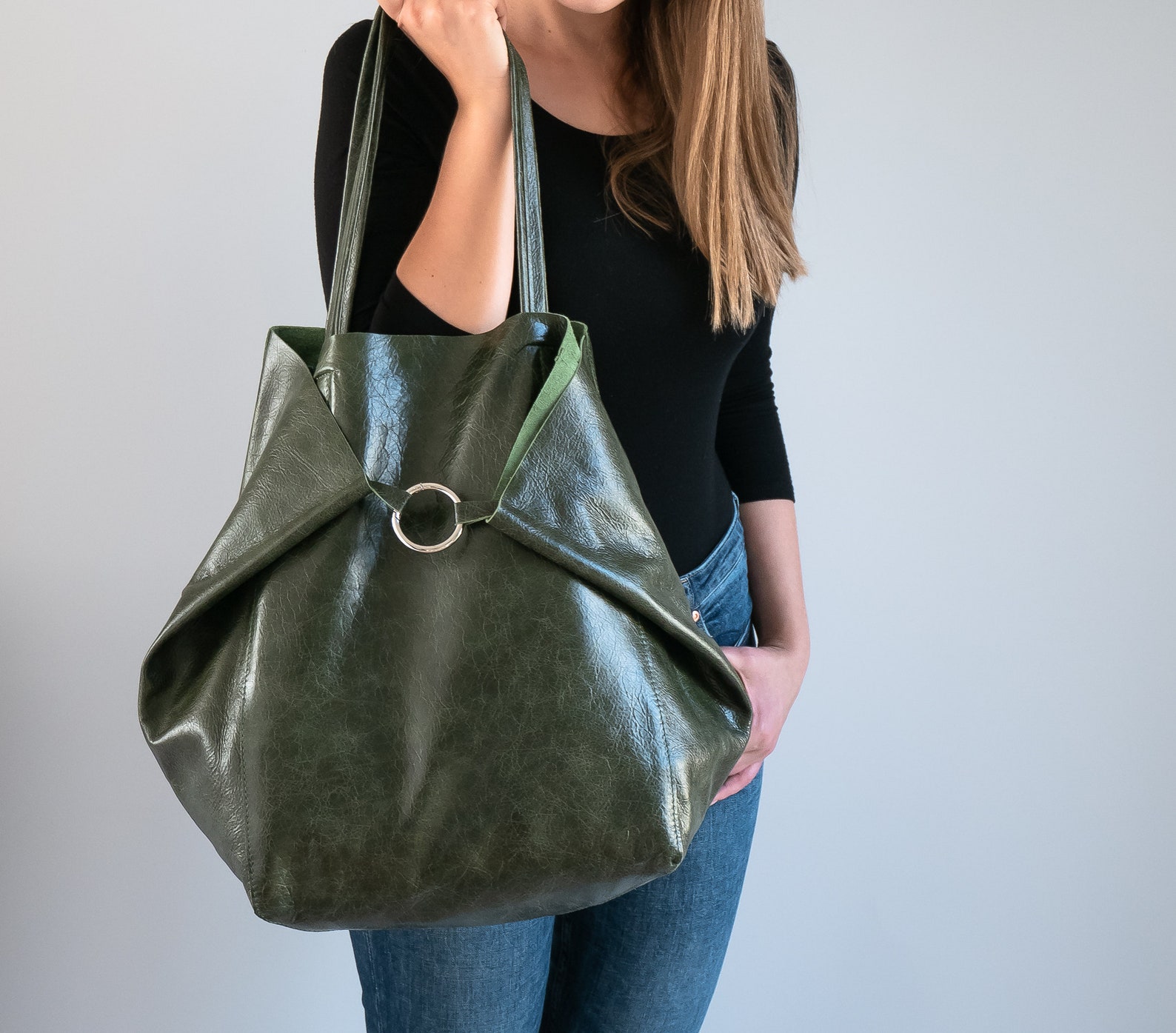 Vintage GREEN OVERSIZE Shopper Bag Large Tote Shopping Bag - Etsy