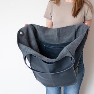 NAVY BLUE Leather Shoulder Bag, Oversized Weekender Tote, Slouchy Handmade Purse, Real Leather Handbag, Large Everyday Bag, Soft Leather