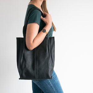 Leather Tote Bag, Leather Shopper Bag, Large Handbag, Large Tote Bag, Shoulder Bag, Leather Tote, Gift For Her, Black Leather Tote image 1