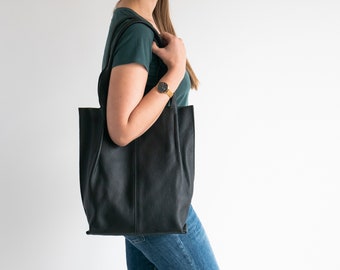 Leather Tote Bag, Leather Shopper Bag, Large Handbag, Large Tote Bag,  Shoulder Bag, Leather Tote, Gift For Her, Black Leather Tote