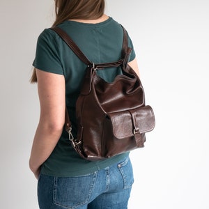 DARK BROWN Leather Backpack, Backpack Purse, Leather Rucksack, Leather Tote Bag, Laptop Backpack, Leather Handbag, School Bag, Gift