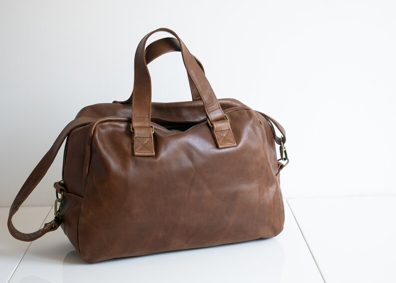 Brown Large Bag Big Duffel Bag Leather Travel Bag Large Etsy