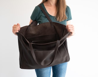 CHOCOLATE BROWN Shoulder Bag, Oversize Leather Bag, Large Everyday Leather Tote, LARGE Leather Women Purse, Big Dark Brown Shoulder Bag