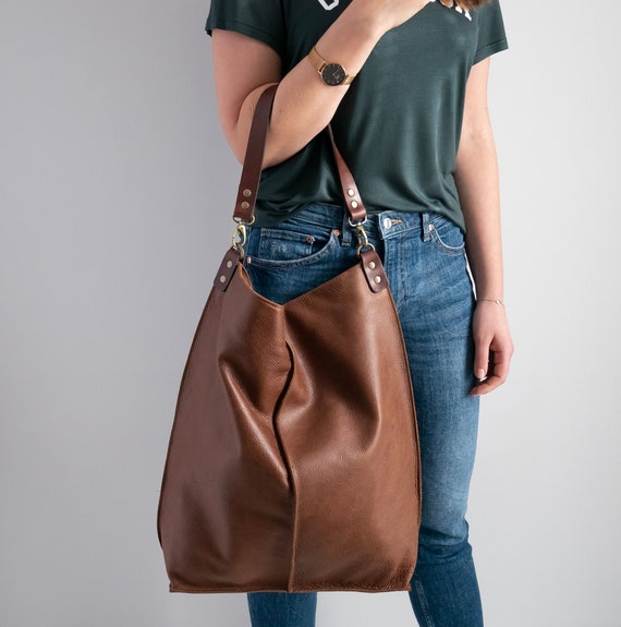 BROWN Leather HOBO Bag Large Shopper Bag Oversized Brown - Etsy