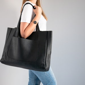 LARGE Tote Bag BLACK OVERSIZE Shopper Bag Leather Shopper - Etsy