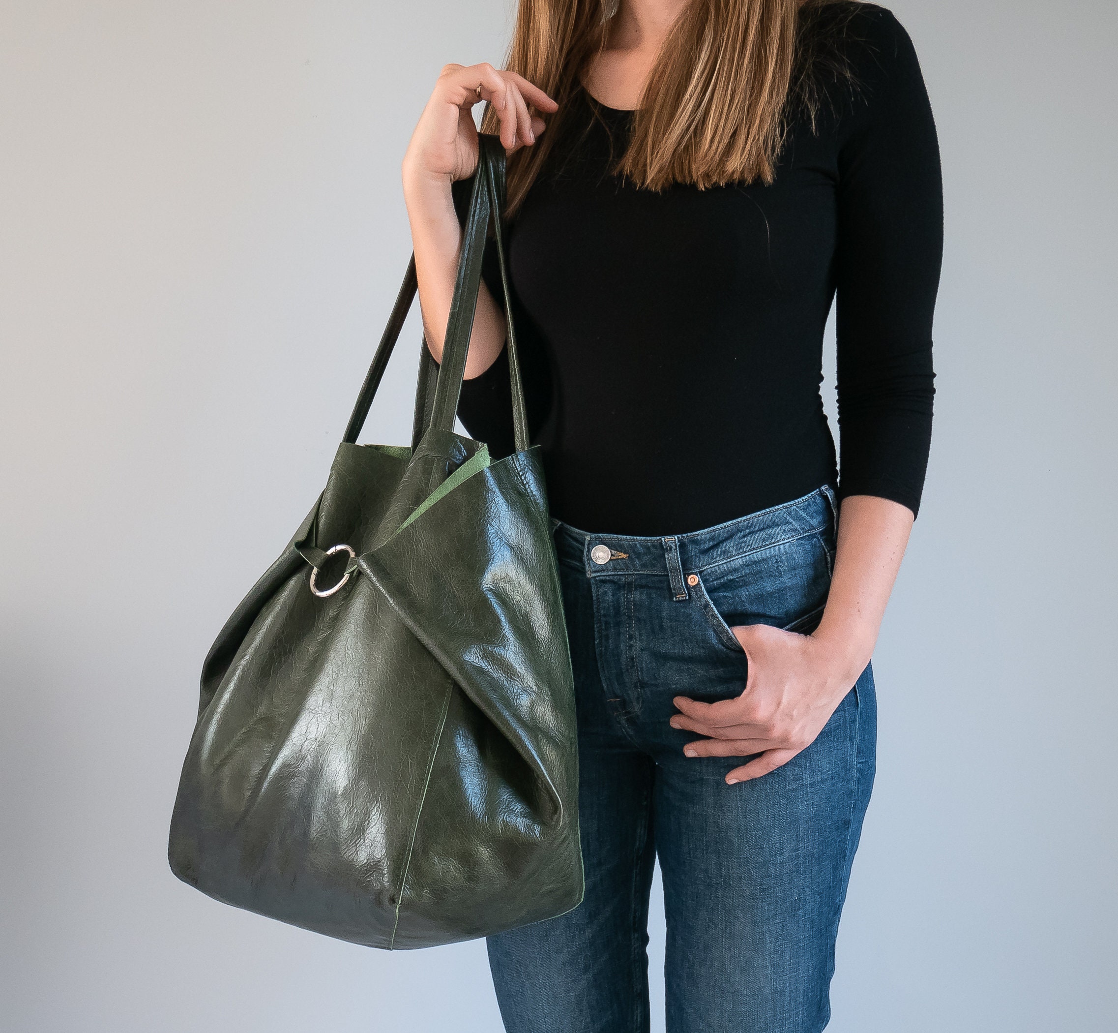 Vintage GREEN OVERSIZE Shopper Bag - Large Tote - Shopping