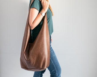 Brown Leather HIPPIE Bag, Oversized BOHO Bag, Hobo Bag, Bohemian Leather Hobo Purse, Large Crossbody Hobo Bag, Wide Strap, Brown Boho Bag