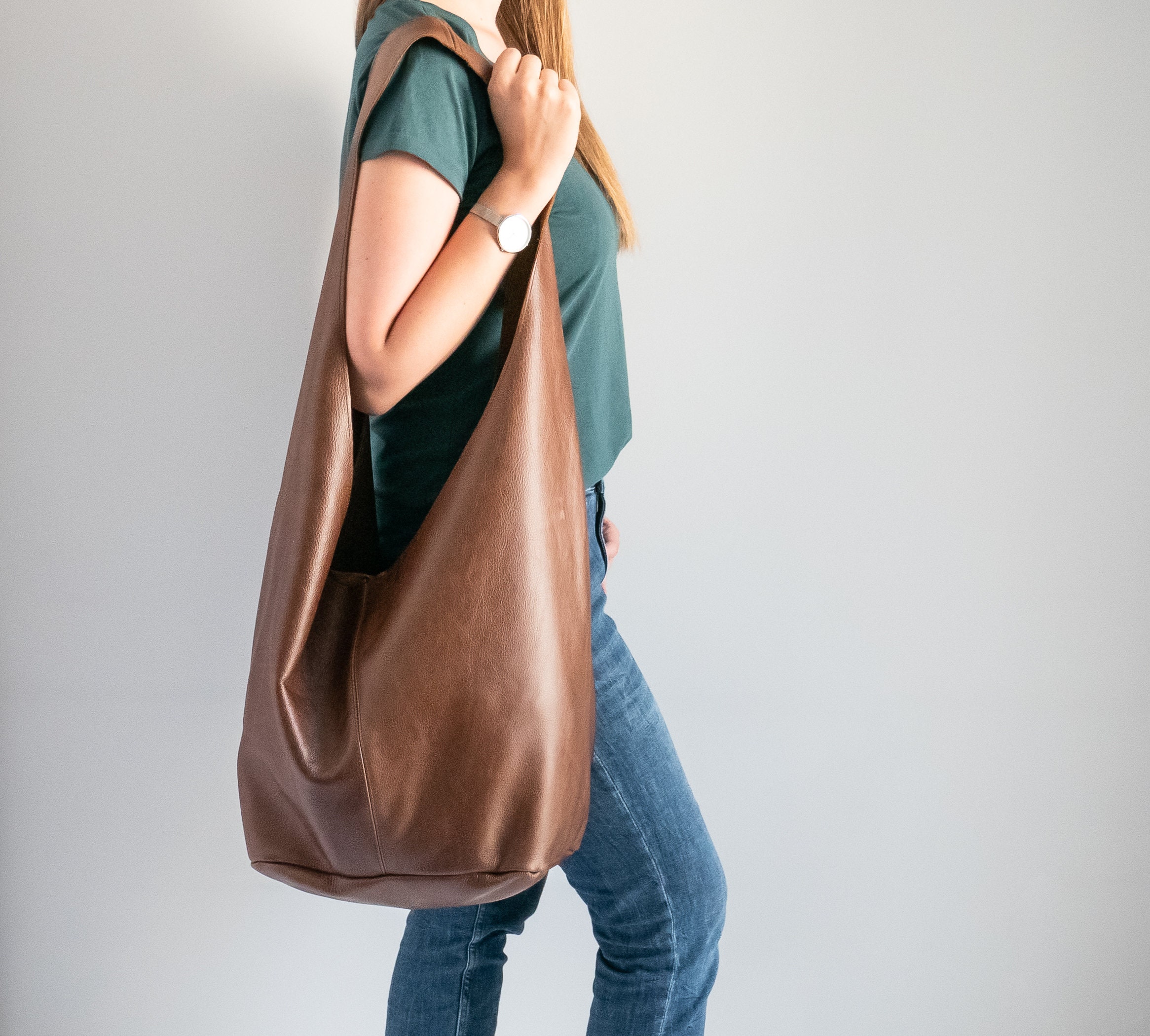 Brown Leather HIPPIE Bag Oversized BOHO Bag Hobo Bag - Etsy