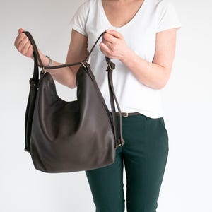 Dark Brown CONVERTIBLE Backpack, Leather BACKPACK Purse, Shoulder Bag, Crossbody Leather Handbag, Leather Bag, Rucksack, School & Travel Bag