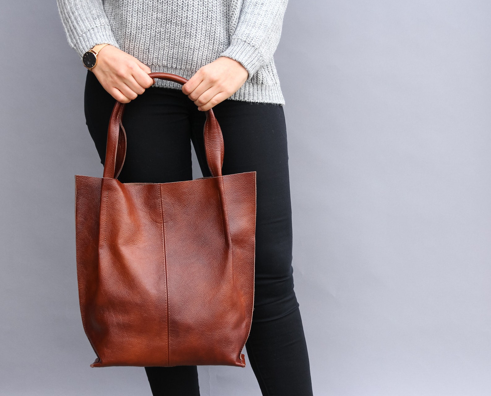 COGNAC BROWN Leather Tote Leather Tote Bag Leather Shopper - Etsy