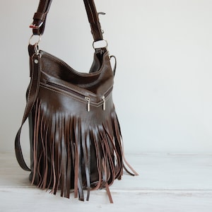 Leder Fransen Hobo Tasche, DUNKELBRAUN Fransen Tasche, Beutel mit Quasten, große Umhängetasche, Leder Handtasche, große Henkeltasche, Leder Hobo