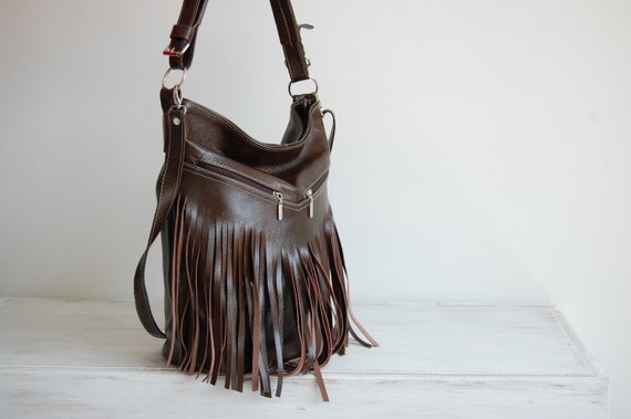 Buy Leather Fringe Bag. Leather Fringe Purse. Fringed Handbag. Crossbody Leather  Bag. Cognac Brown Hobo Bag Online in India - Etsy