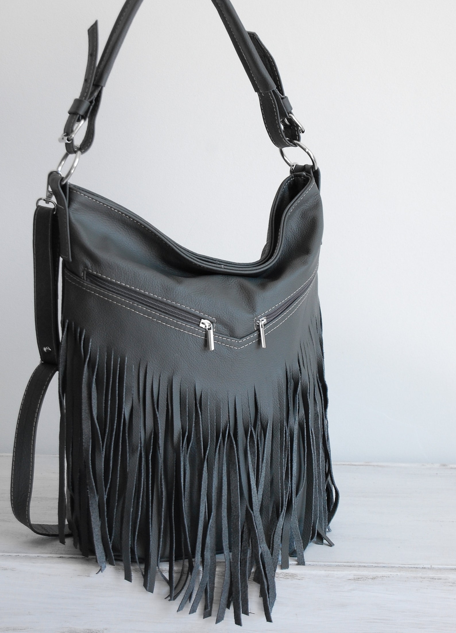 large fringe hobo bag