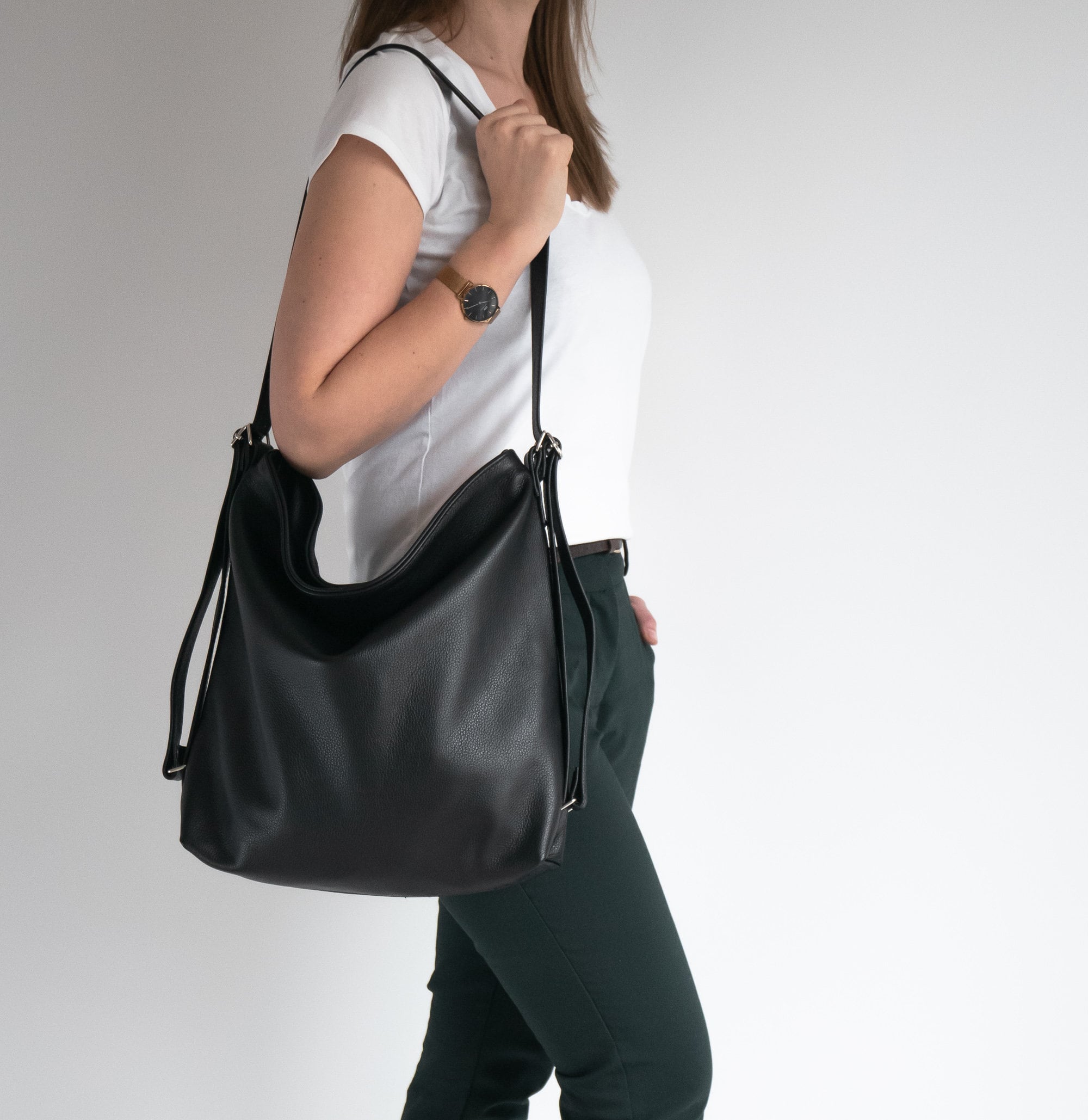 HOBO International Black Leather Backpack Daypack Purse Festival Bag Amazon.com: HOBO Womens Emily Convertible Backpack Black One  main image 2