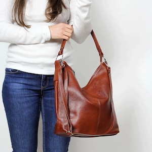 Leather HOBO Bag, Chestnut Brown Leather Handbag, Crossbody Bag, Everyday Tote Bag Laptop Leather Shoulder Bag, Leather Bag, Cognac Brown