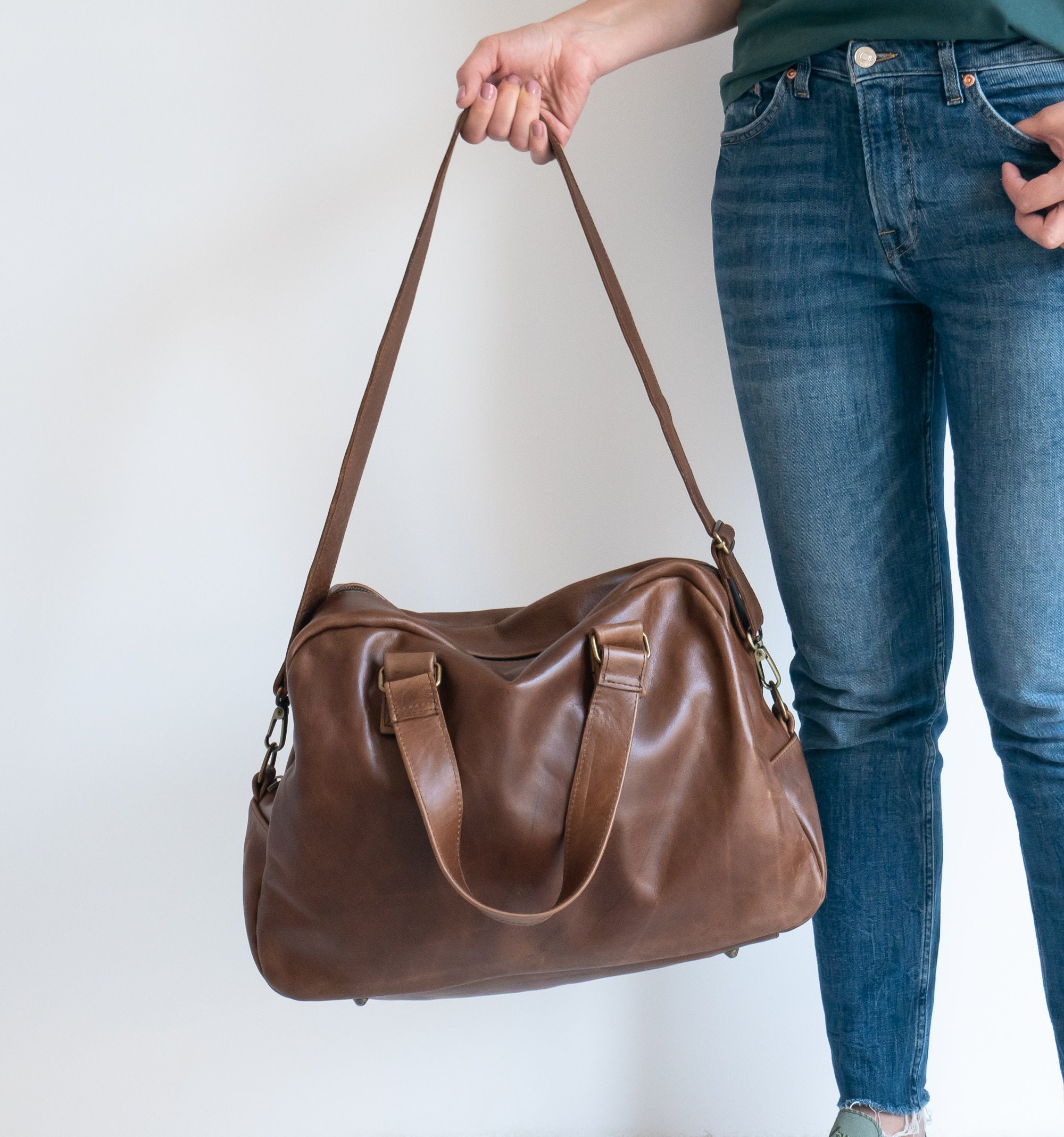 Brown Large Bag Big Duffel Bag Leather Travel Bag Large - Etsy
