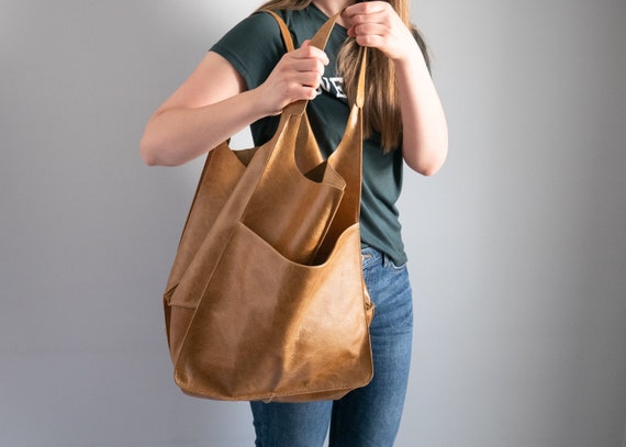 Oversize designer leather tote Travel Bag Slouchy Handbag for Women  weekender