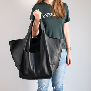 BLACK Shoulder bag, Weekender Oversized bag, Slouchy Tote, Black Handbag for Women, Soft Leather Bag, Everyday Bag, Women leather bag image 5