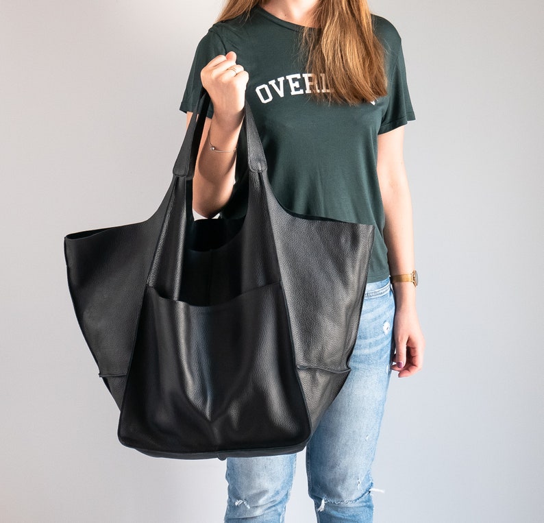 BLACK Shoulder bag, Weekender Oversized bag, Slouchy Tote, Black Handbag for Women, Soft Leather Bag, Everyday Bag, Women leather bag image 5