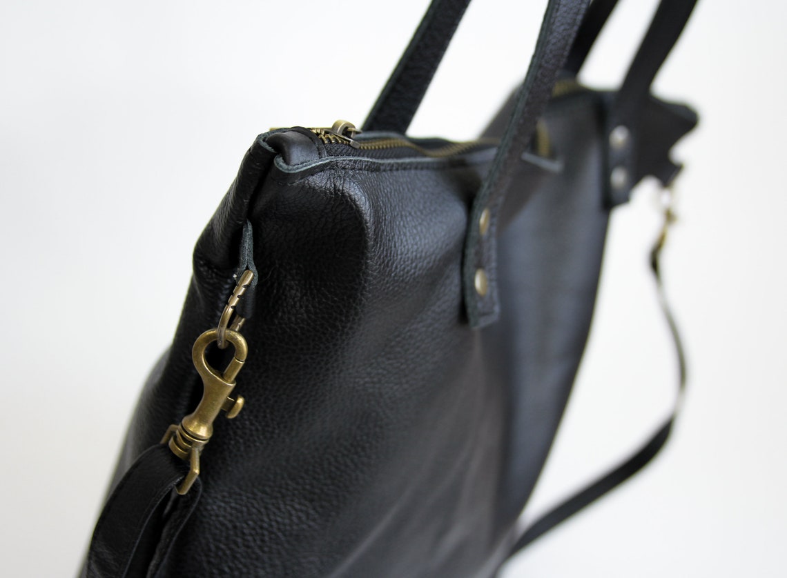 BLACK Leather Shopper Bag BIG Leather Tote Bag Large - Etsy