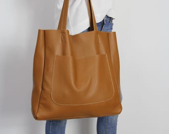 LARGE BROWN Shoulder Bag, Brown Leather Shopper Bag, Big Tote Bag, Shopping Bag, Bag for Work, Everyday Tote, Laptop Bag, Leather Purse