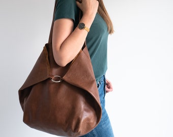 BROWN OVERSIZE SHOPPER Bag - Brown Distressed Leather Shoulder Bag - Large Tote - Shopping Bag - Large Everyday Purse - Big Tote Bag