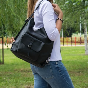 Leather Backpack, Backpack Purse, Leather Rucksack, Leather Tote Bag, Laptop Backpack, Leather Handbag, School Bag, Black Bagpack