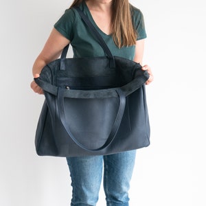 NAVY BLUE OVERSIZE Shopper Bag, Large Leather Tote Bag, Shopping Bag, Xxl Shopper Handbag, Everyday Tote, Leather Handbag, Big Pocket