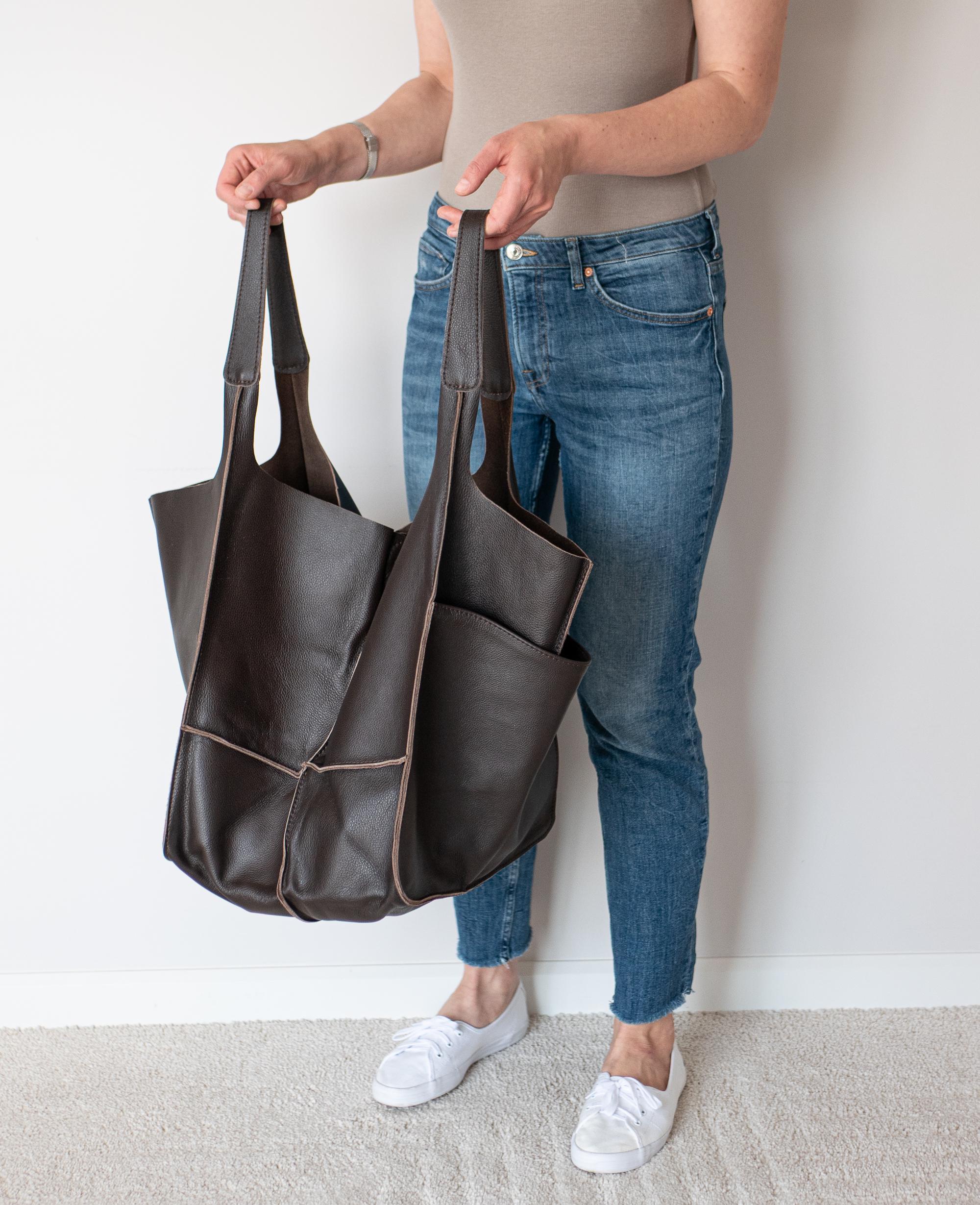 Dark Brown Leather Tote Bag, Oversized Slouchy Shoulder Bag