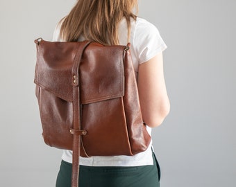 Oversized Backpack Purse, Cognac Weekender Bag, Large Brown Bag, Leather Convertible Bag, Large Crossbody Bag, Large Leather Shopping Bag
