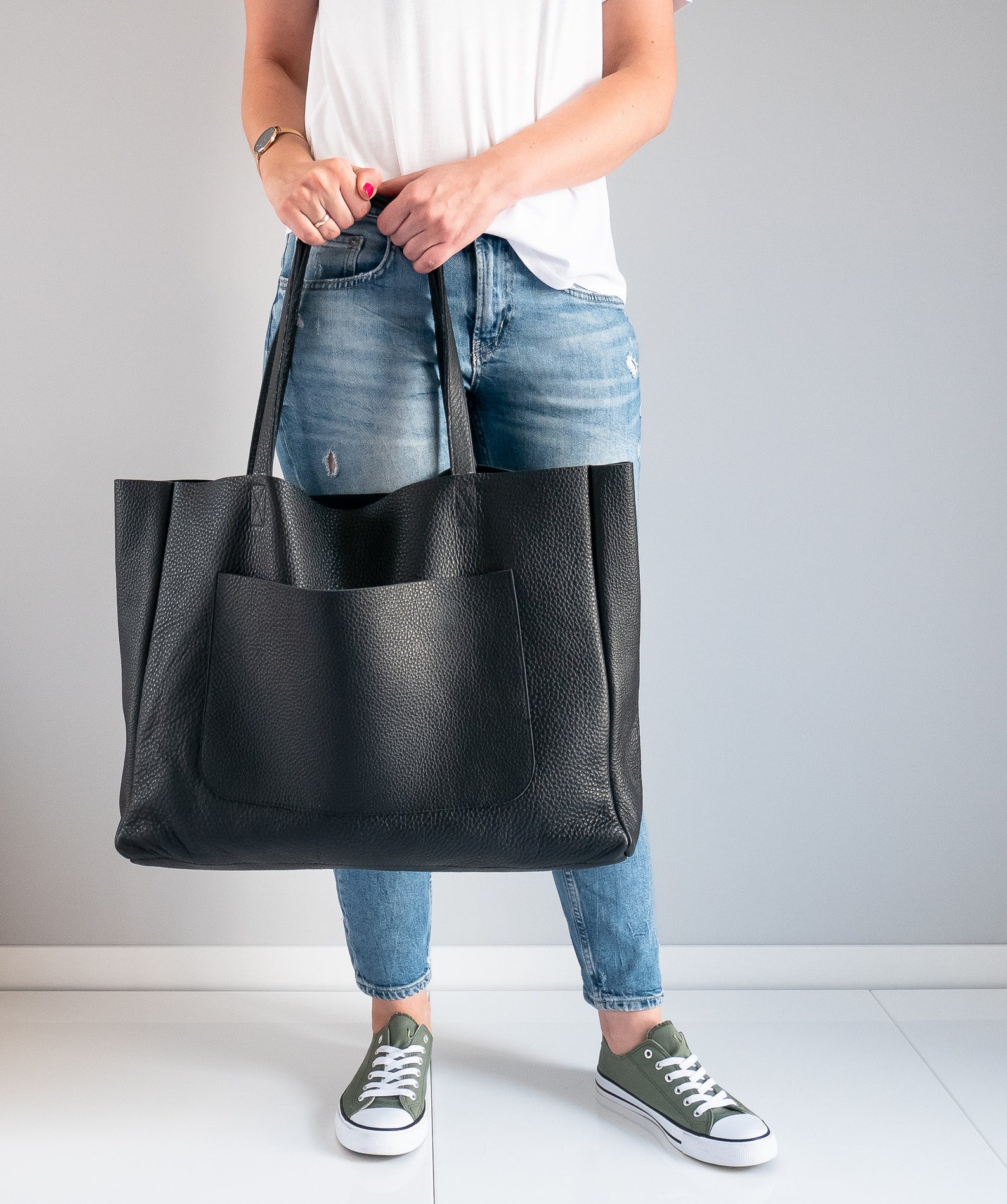 LARGE Tote Bag BLACK OVERSIZE Shopper Bag Leather Shopper - Etsy