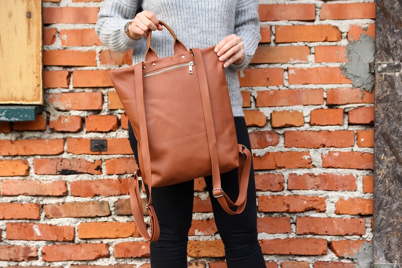 Light Brown Macbook Backpack Leather Rucksack for Woman School Laptop Bag Brown LEATHER BACKPACK Ladies Backpack