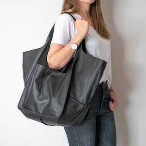 Weekender Oversized bag, Large leather Tote Bag, Slouchy Tote, Black Handbag for Women, Soft Leather Bag, Everyday Bag