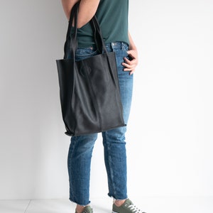 Leather Tote Bag, Leather Shopper Bag, Large Handbag, Large Tote Bag, Shoulder Bag, Leather Tote, Gift For Her, Black Leather Tote image 8